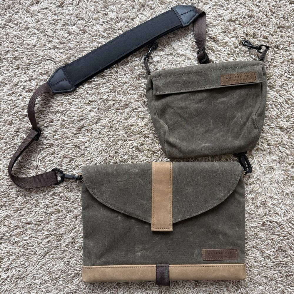 Waterfield Waxed iPad Pro SleeveCase 11” Green Suspension Strap And Piggyback